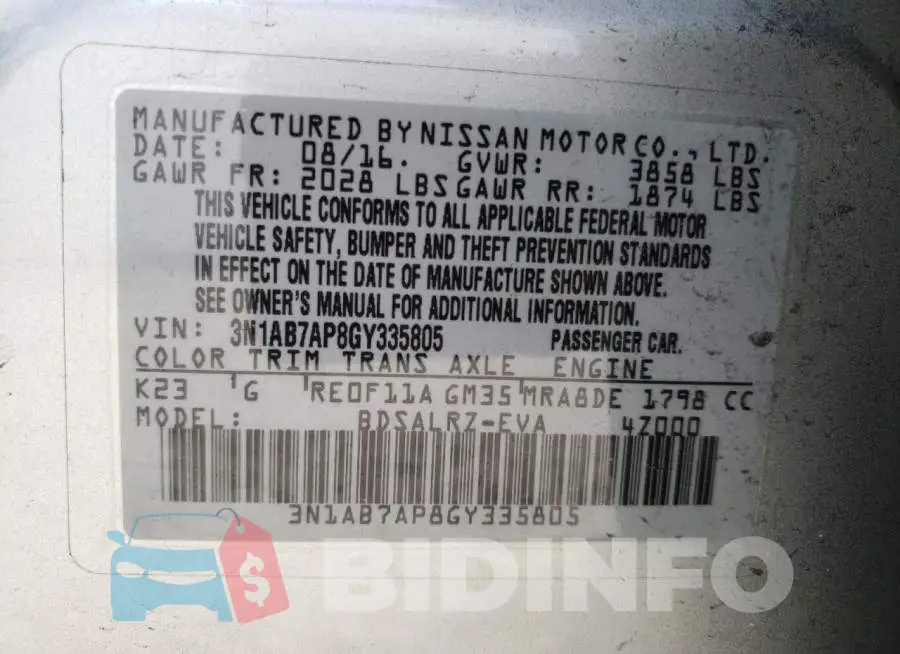 3N1AB7AP8GY335805 Photo# 13