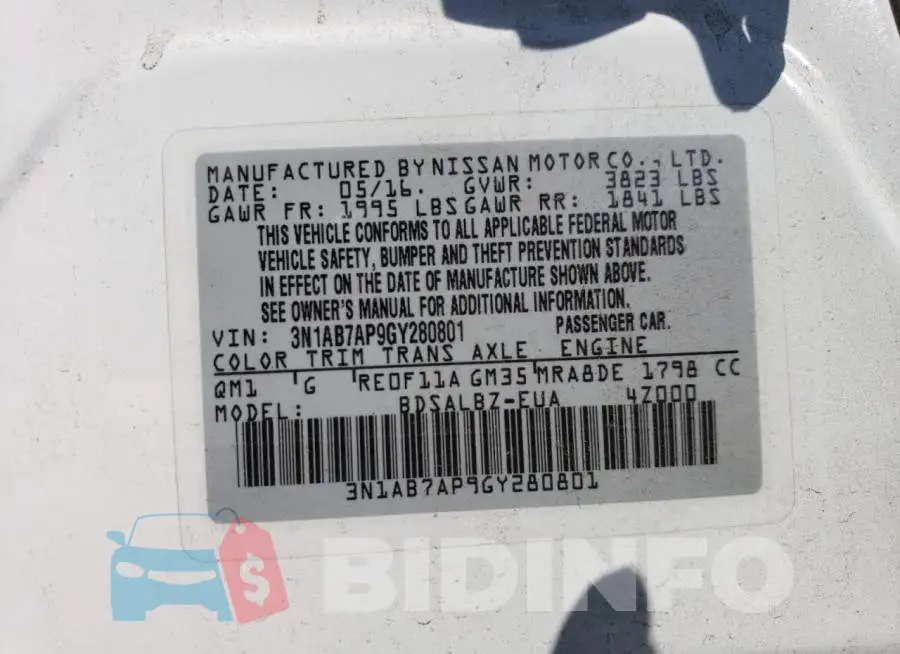 3N1AB7AP9GY280801 Photo# 13