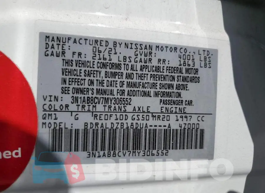 3N1AB8CV7MY306552 Photo# 13