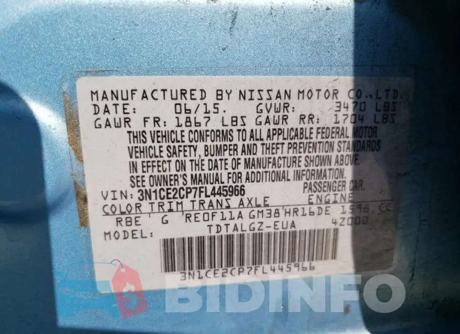 3N1CE2CP7FL445966 Photo# 12