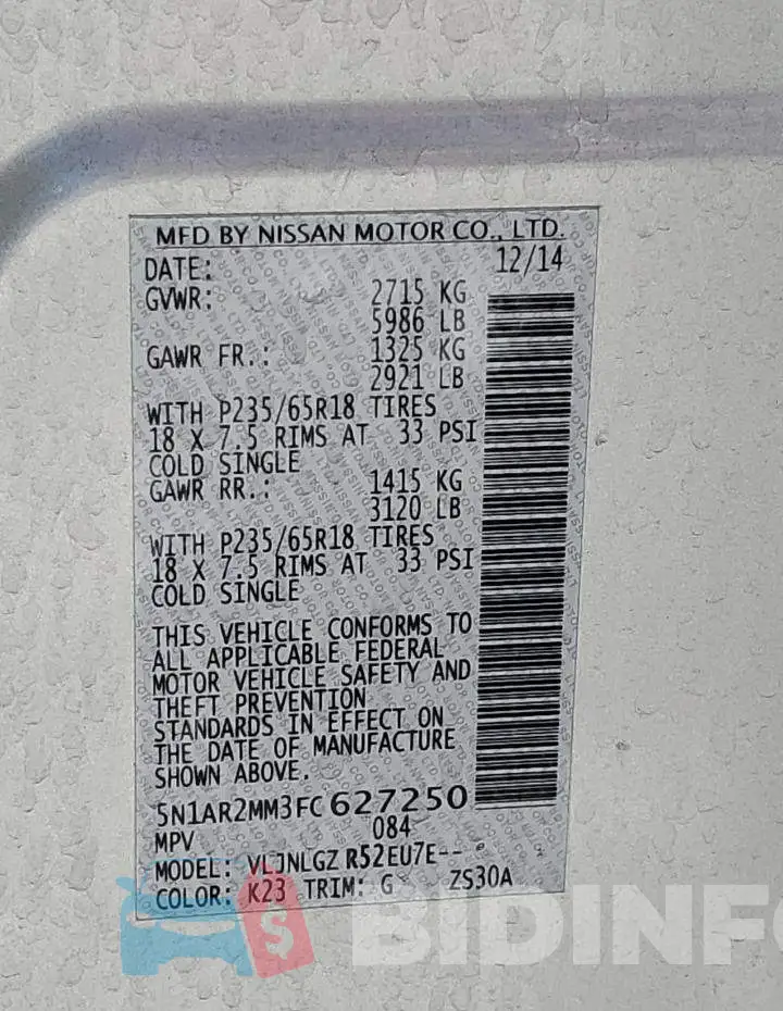 5N1AR2MM3FC627250 Photo# 13