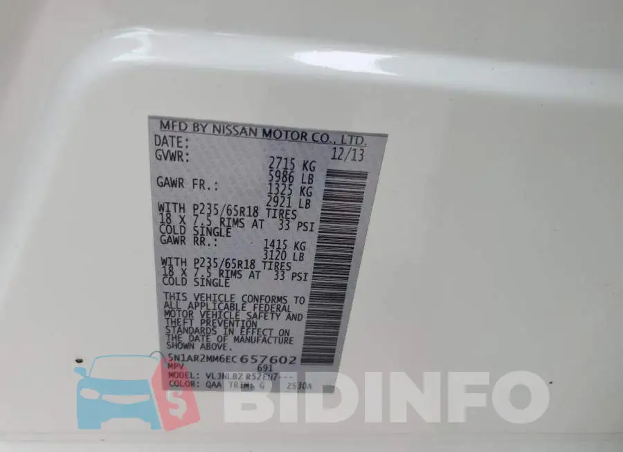 5N1AR2MM6EC657602 Photo# 12