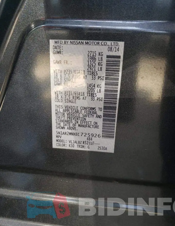 5N1AR2MNXEC725926 Photo# 13