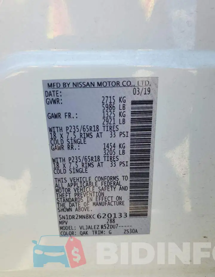 5N1DR2MN8KC620133 Photo# 13