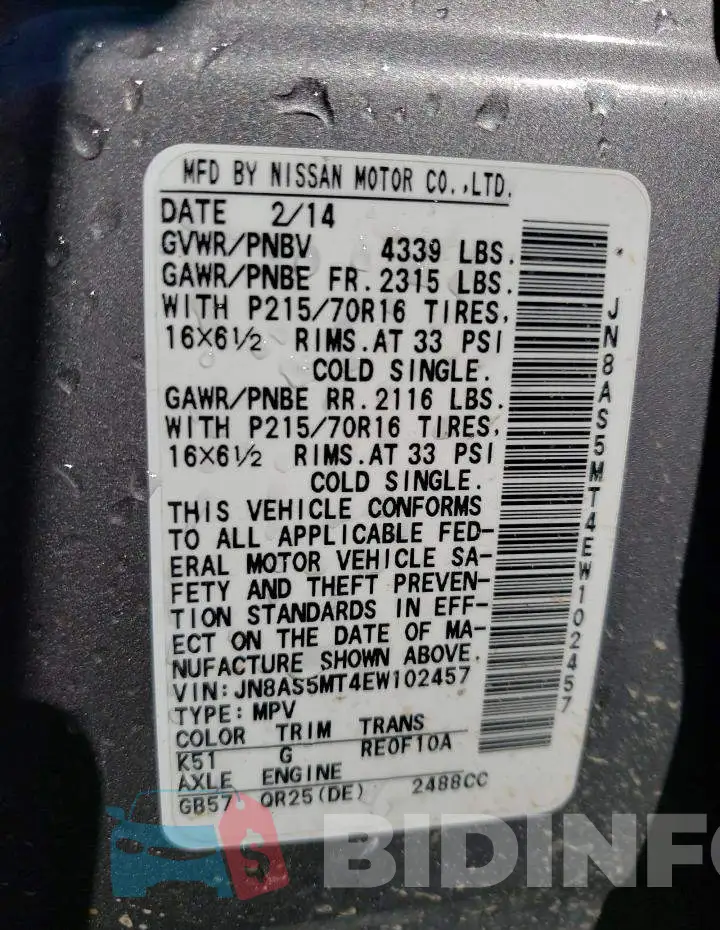 JN8AS5MT4EW102457 Photo# 13