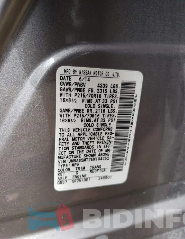 JN8AS5MT7EW104252 Photo# 12