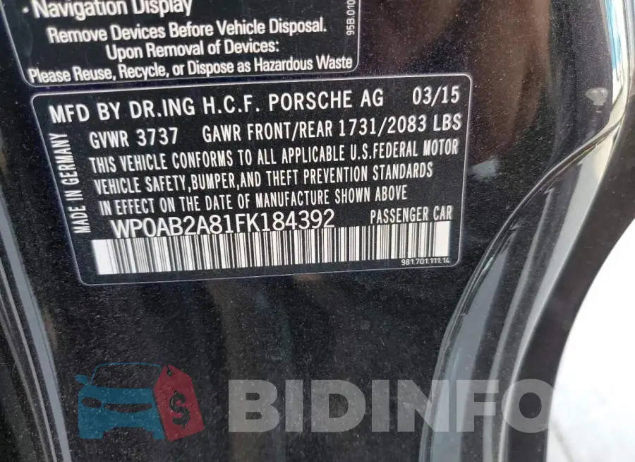 WP0AB2A81FK184392 Photo# 12