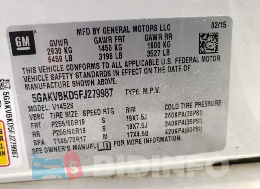 5GAKVBKD5FJ279987 Photo# 13