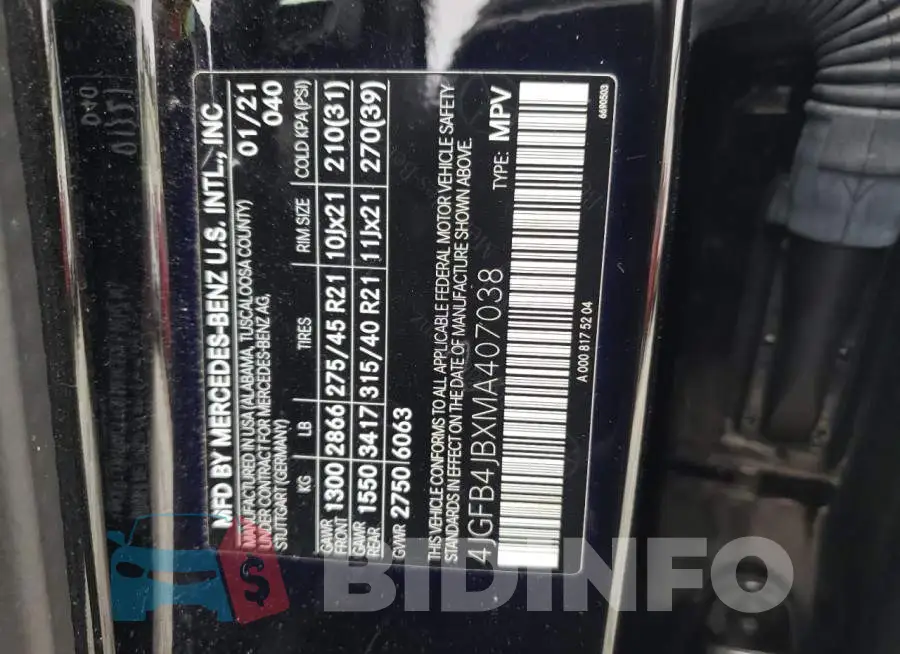 4JGFB4JBXMA407038 Photo# 13