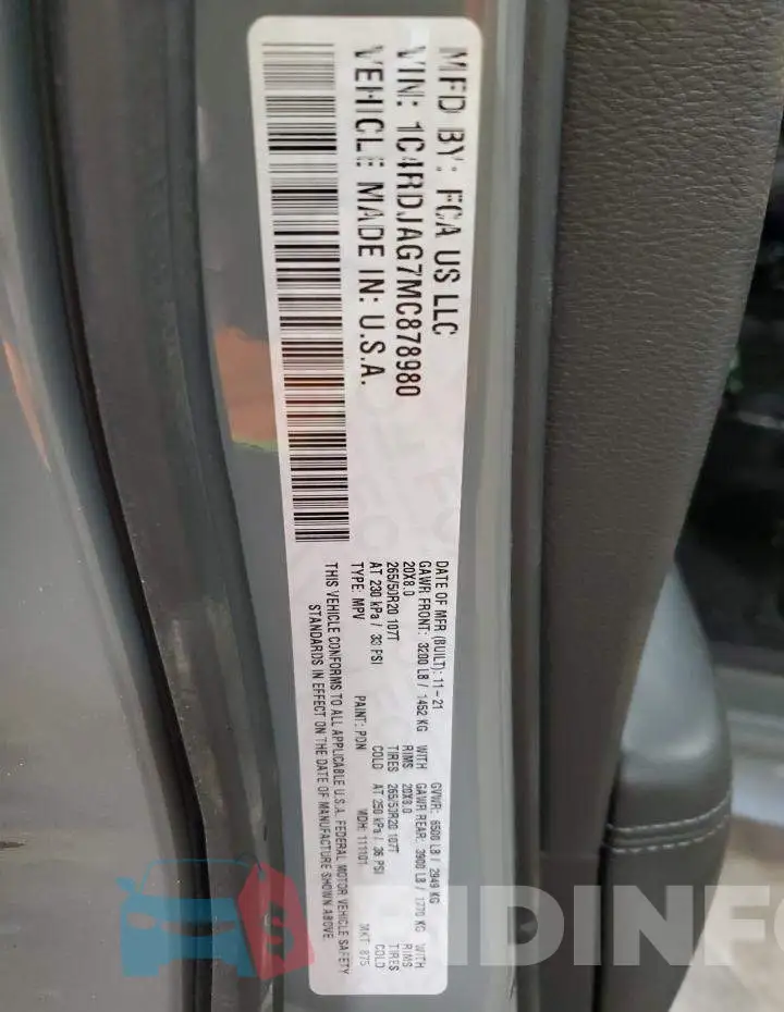 1C4RDJAG7MC878980 Photo# 14