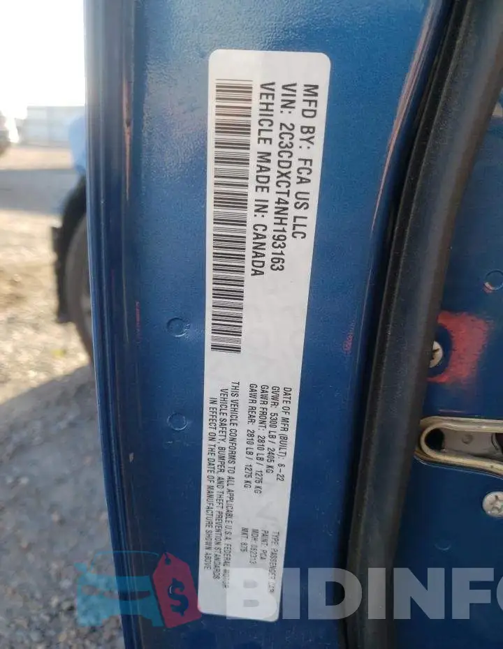 2C3CDXCT4NH193163 Photo# 12