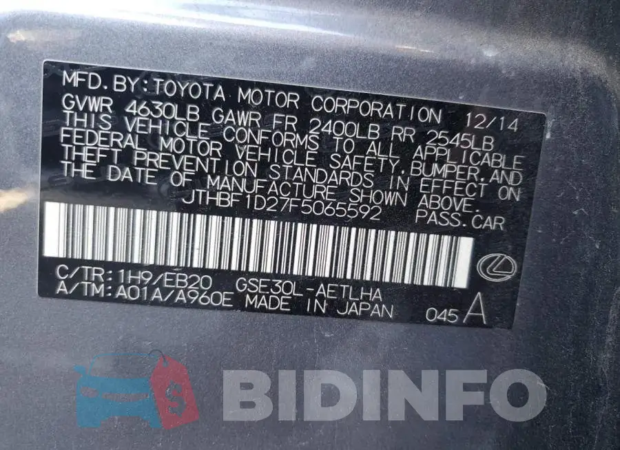 JTHBF1D27F5065592 Photo# 12