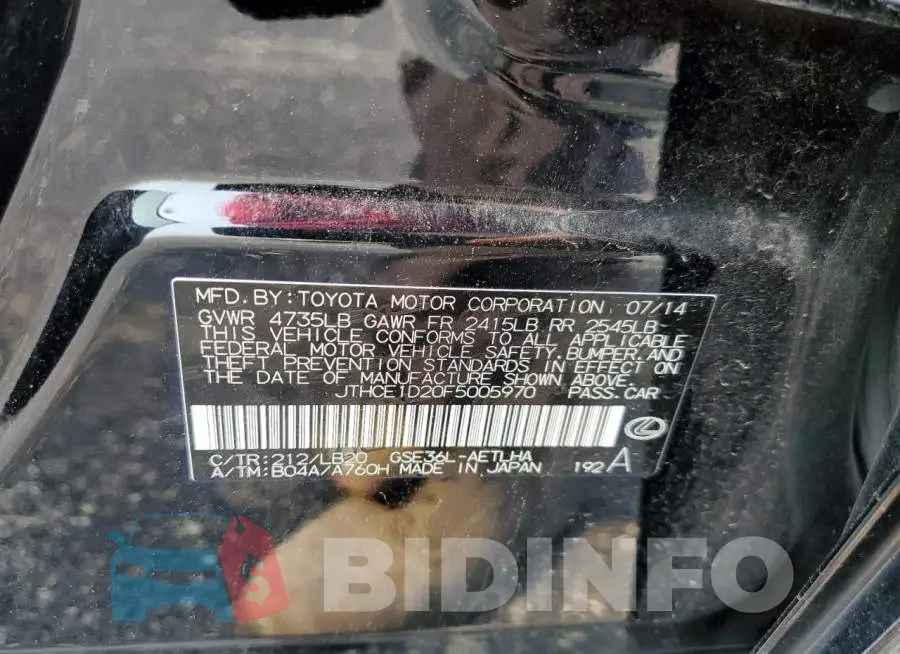 JTHCE1D20F5005970 Photo# 13