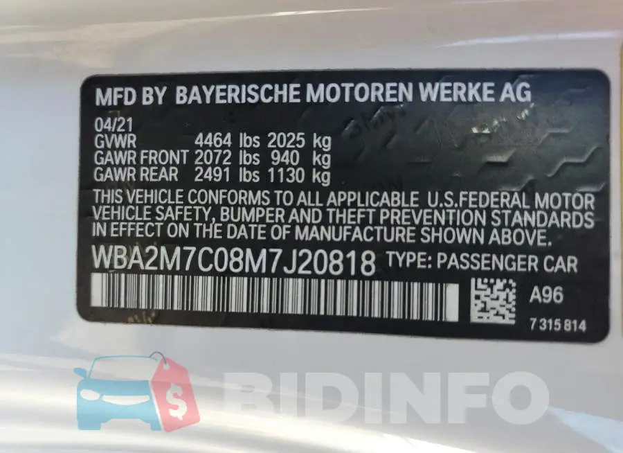 WBA2M7C08M7J20818 Photo# 13