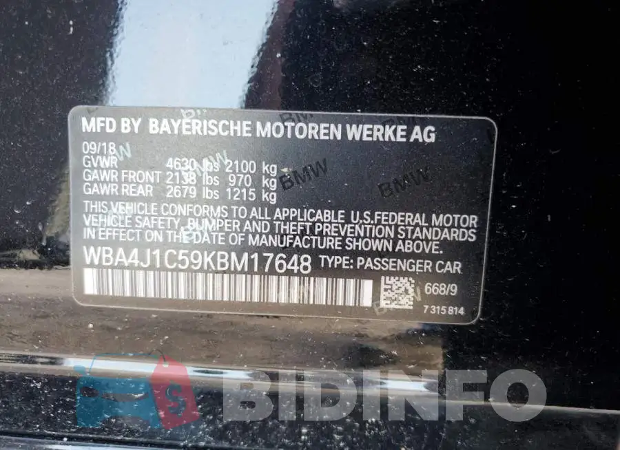 WBA4J1C59KBM17648 Photo# 13