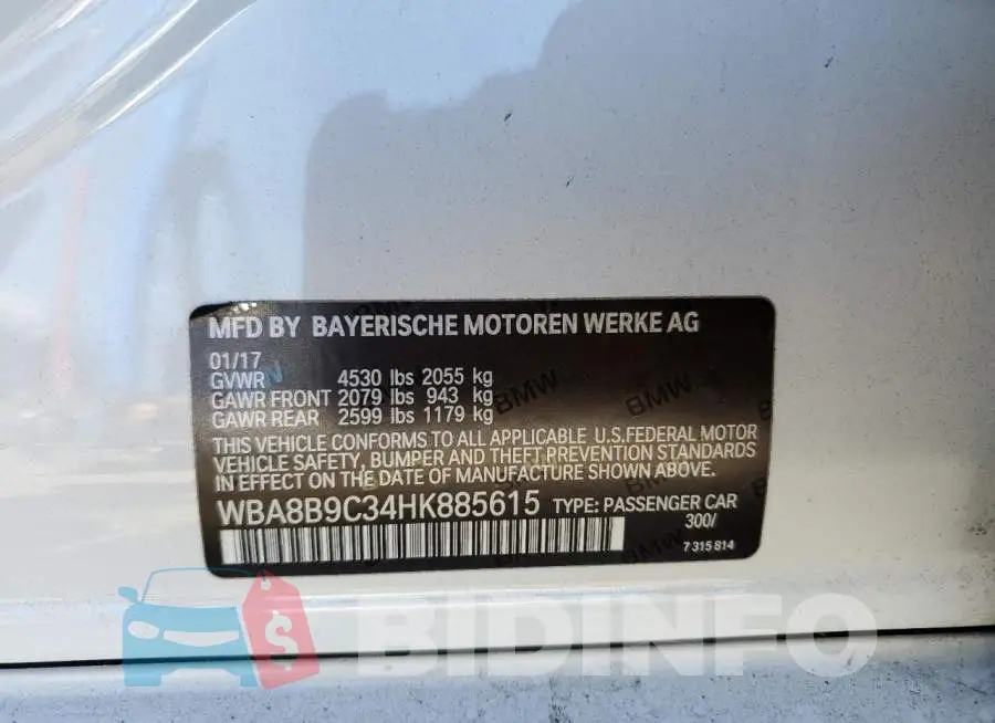 WBA8B9C34HK885615 Photo# 12