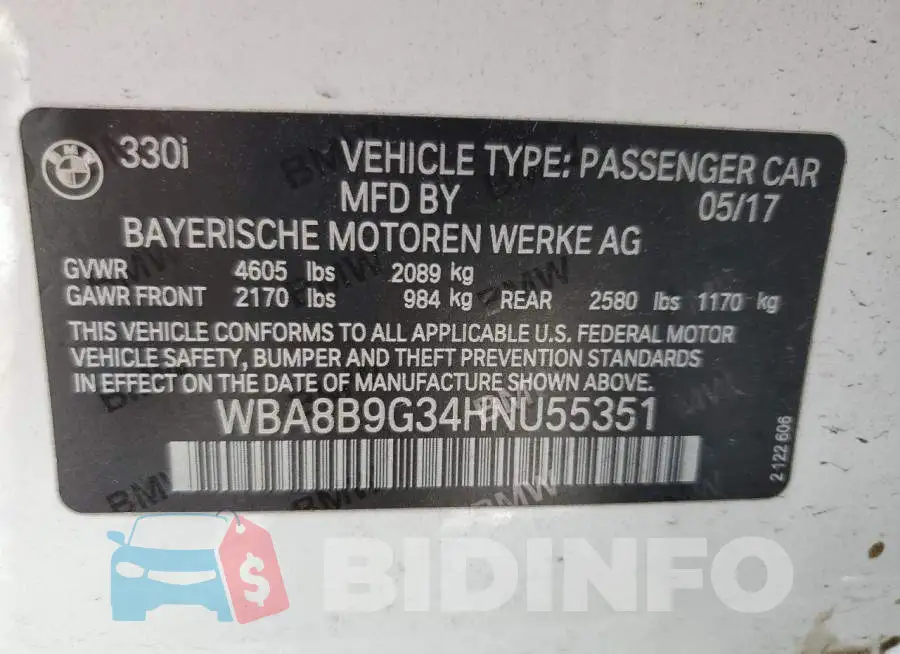 WBA8B9G34HNU55351 Photo# 12