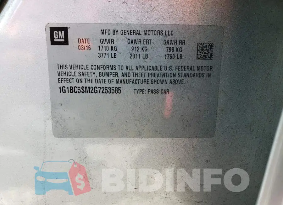 1G1BC5SM2G7253585 Photo# 13