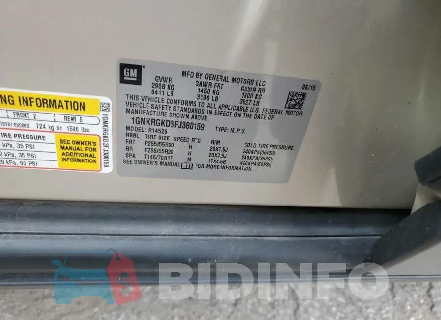 1GNKRGKD3FJ380159 Photo# 13