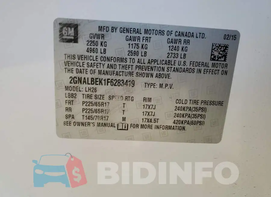 2GNALBEK1F6283419 Photo# 13