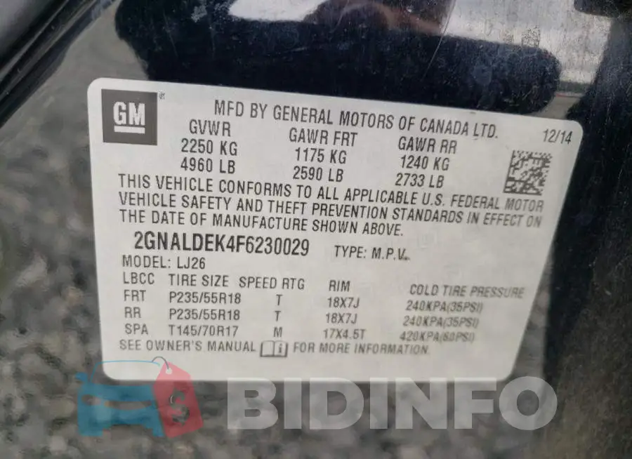 2GNALDEK4F6230029 Photo# 13
