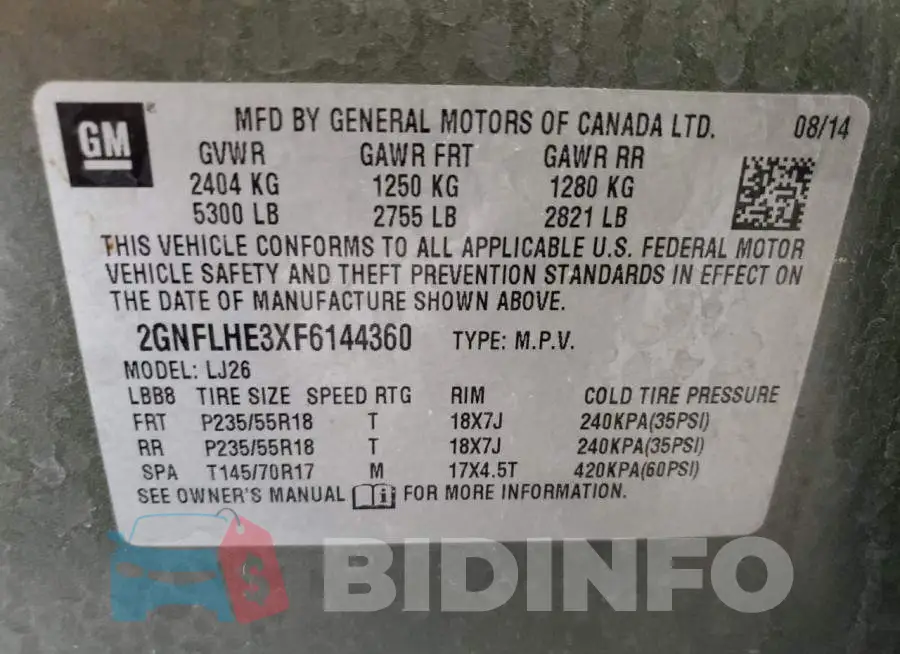 2GNFLHE3XF6144360 Photo# 13