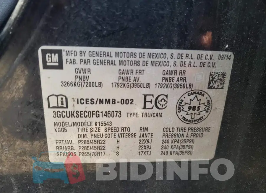 3GCUKSEC0FG146073 Photo# 12