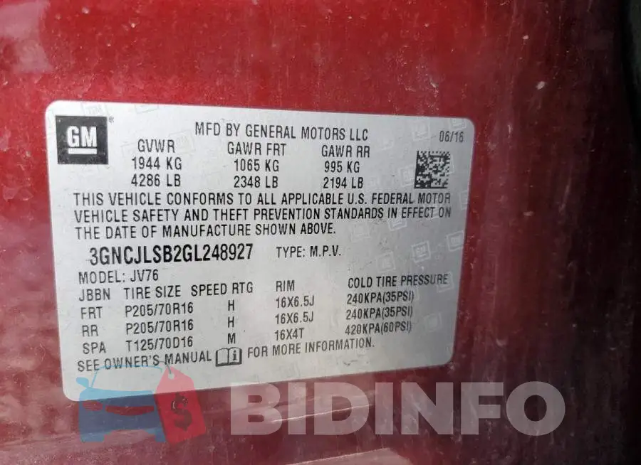 3GNCJLSB2GL248927 Photo# 12