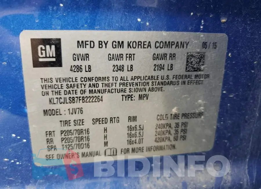 KL7CJLSB7FB222264 Photo# 12