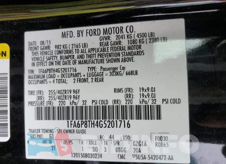 1FA6P8TH4G5201716 Photo# 12