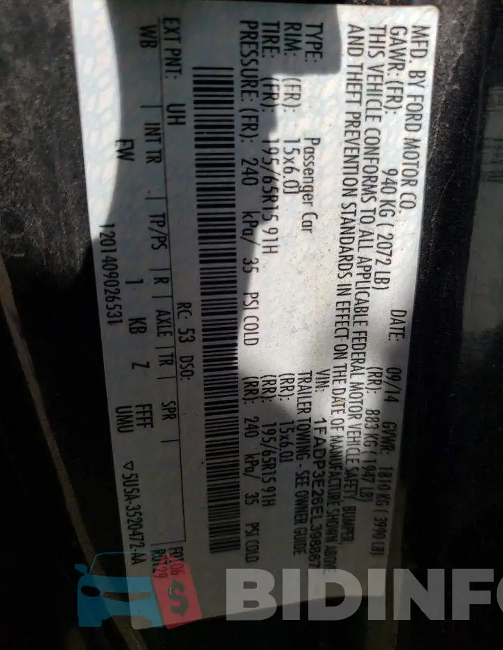 1FADP3E26EL398867 Photo# 12