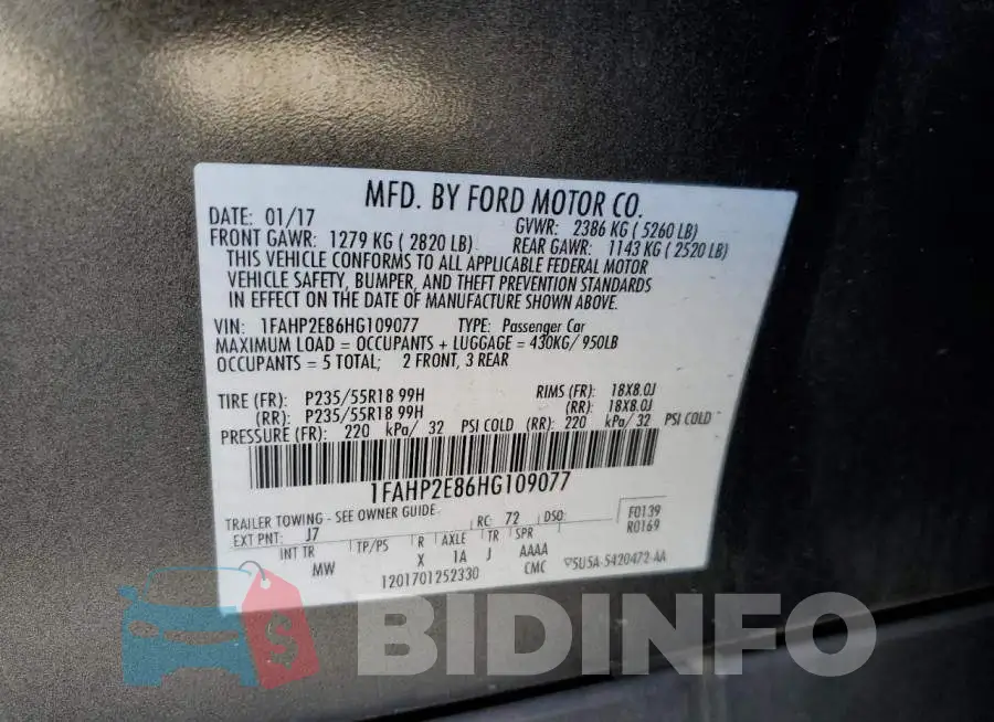 1FAHP2E86HG109077 Photo# 12