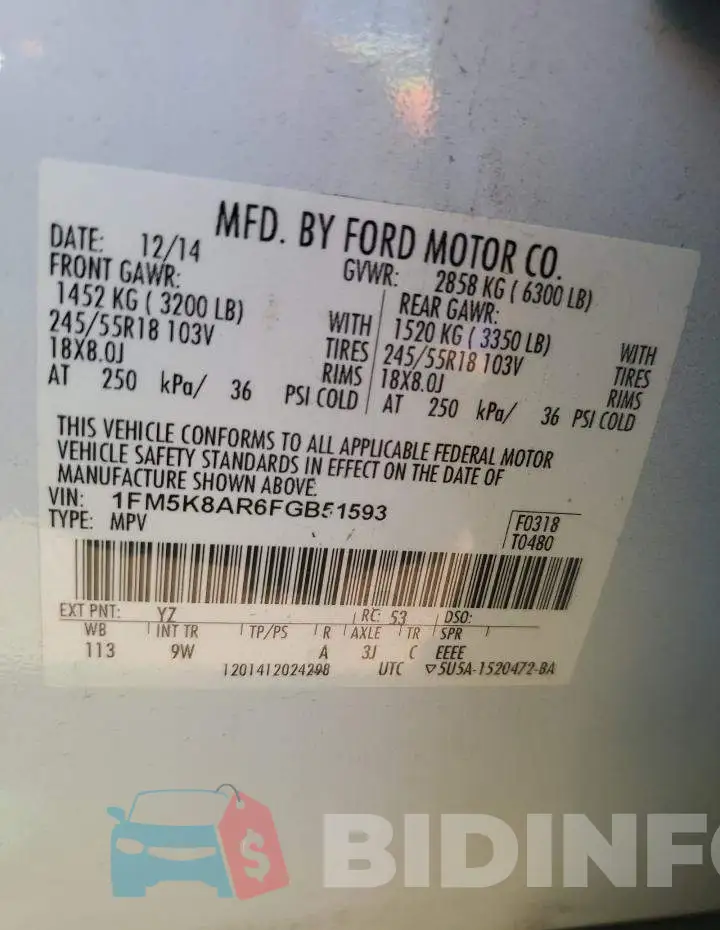 1FM5K8AR6FGB51593 Photo# 12