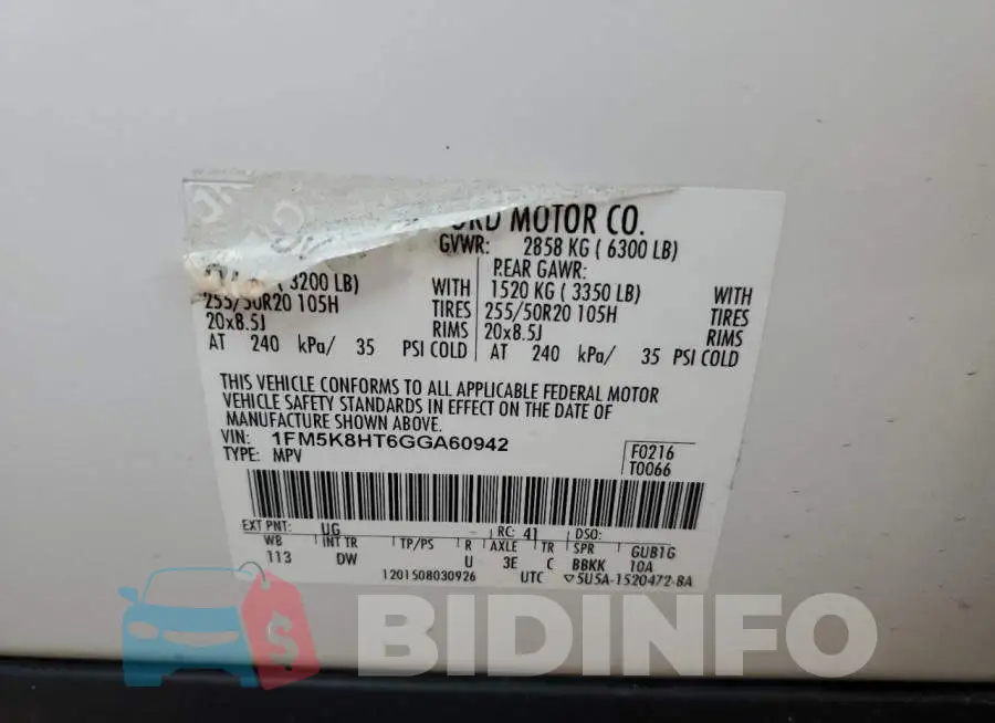 1FM5K8HT6GGA60942 Photo# 13