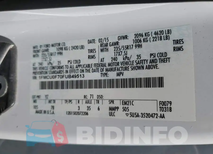 1FMCU0F70FUB49513 Photo# 13