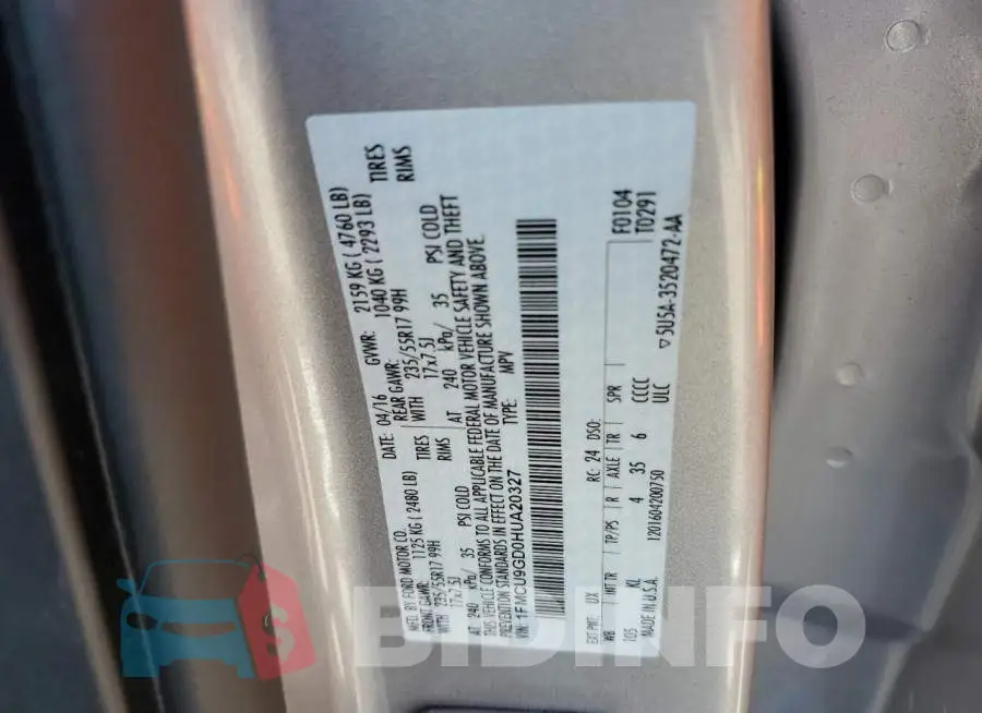 1FMCU9GD0HUA20327 Photo# 12