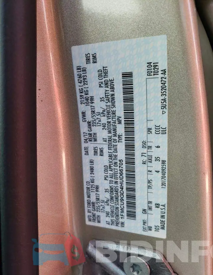1FMCU9GD4HUD66705 Photo# 13