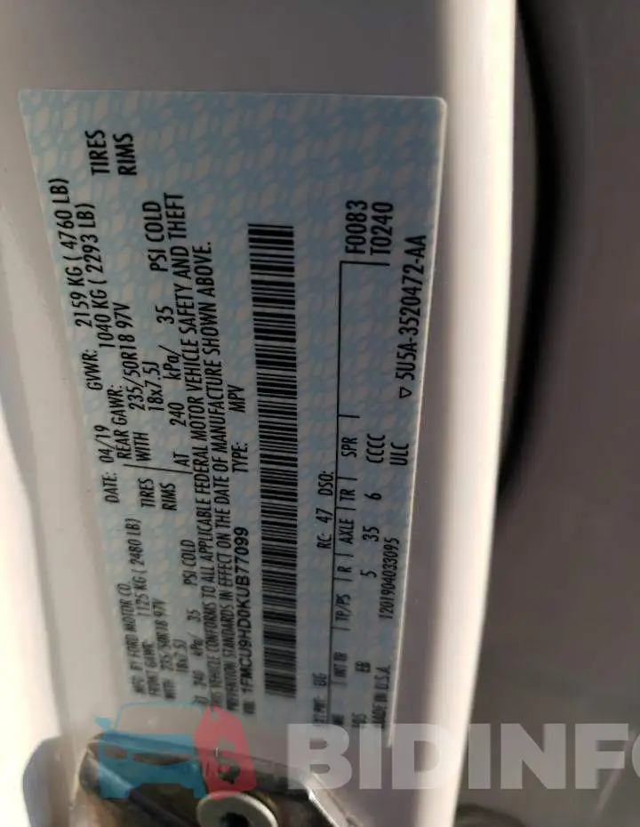 1FMCU9HD0KUB77099 Photo# 13