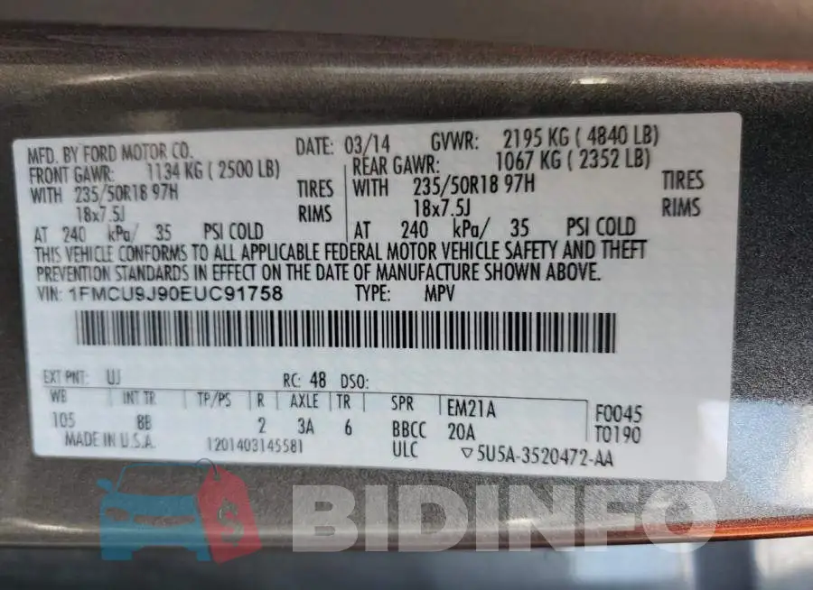1FMCU9J90EUC91758 Photo# 13