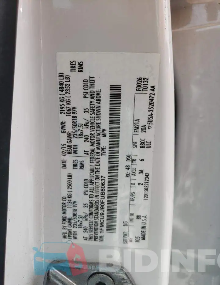 1FMCU9J90FUB60637 Photo# 13
