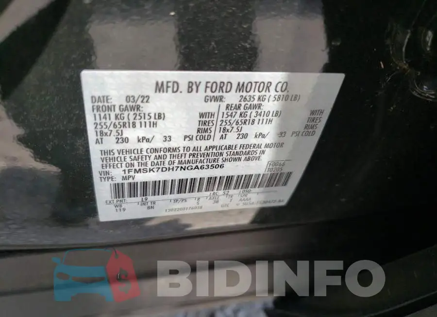 1FMSK7DH7NGA63506 Photo# 13