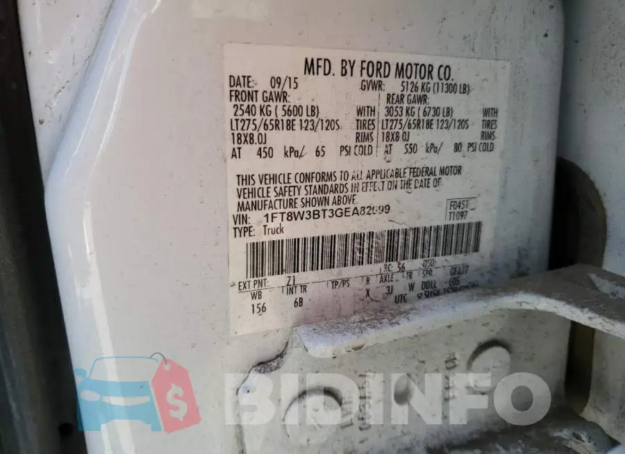 1FT8W3BT3GEA82099 Photo# 12