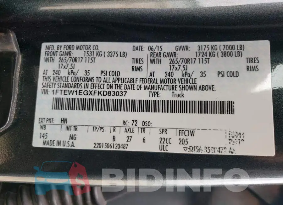 1FTEW1EGXFKD83037 Photo# 12