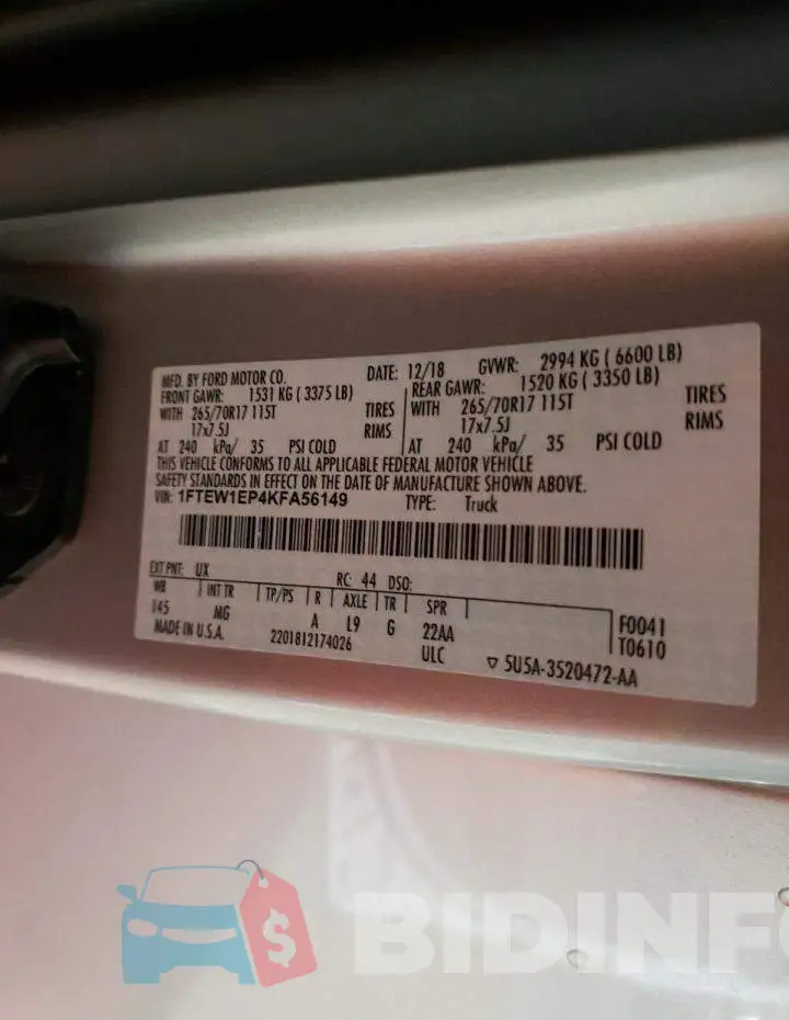 1FTEW1EP4KFA56149 Photo# 12