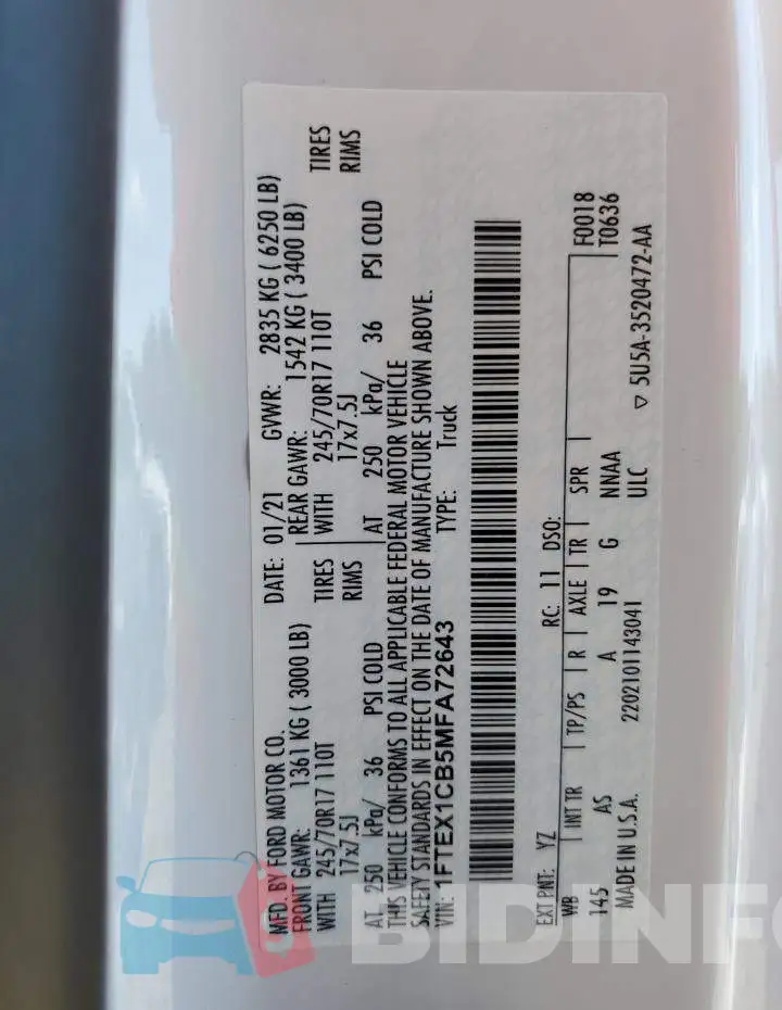 1FTEX1CB5MFA72643 Photo# 12
