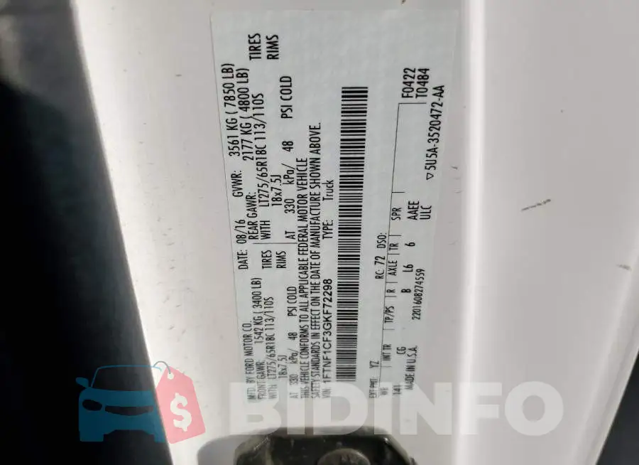 1FTNF1CF3GKF72298 Photo# 12