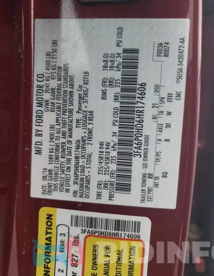 3FA6P0HD6HR174606 Photo# 12