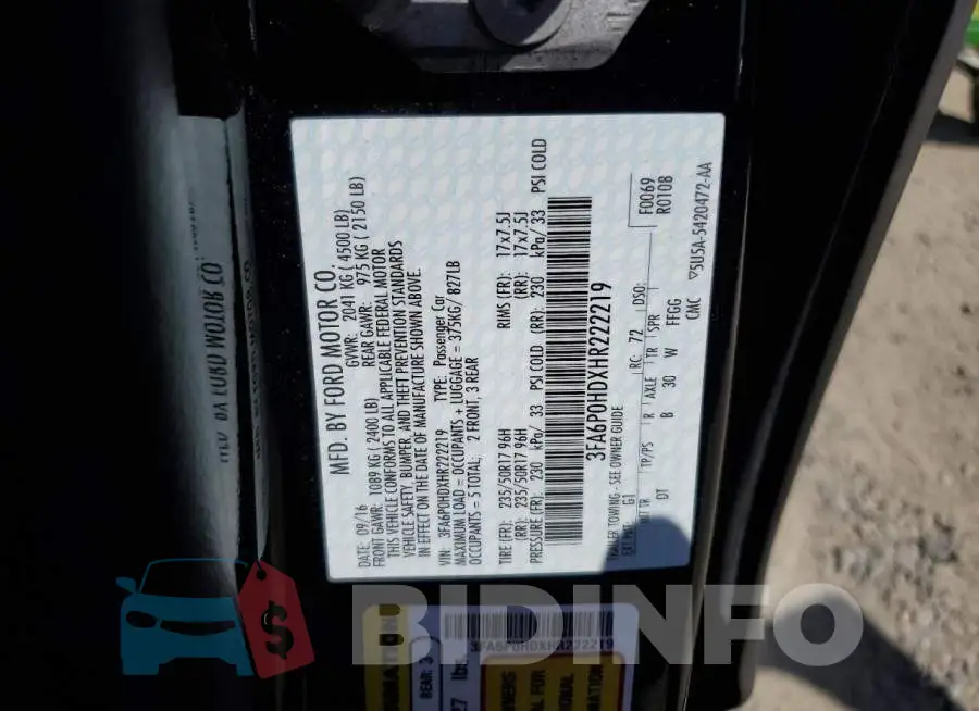 3FA6P0HDXHR222219 Photo# 12