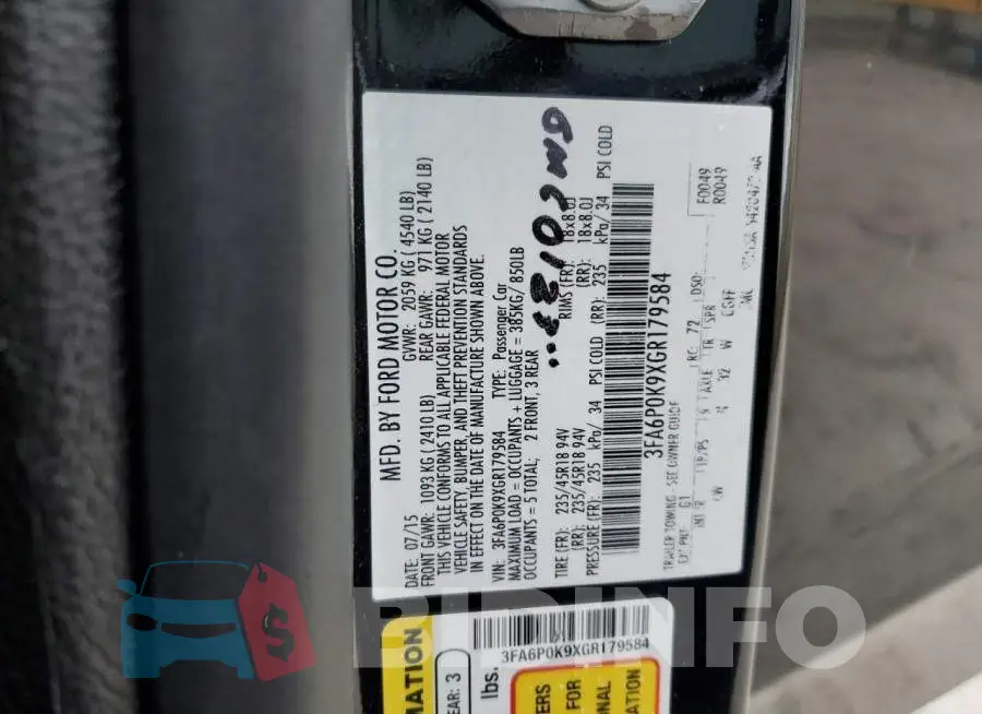 3FA6P0K9XGR179584 Photo# 12