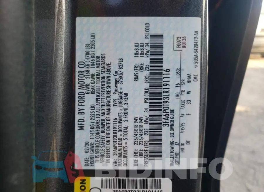 3FA6P0T93LR191116 Photo# 13